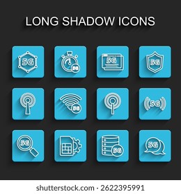 Set line Search 5G network, Sim card setting, Server,  and Antenna icon. Vector