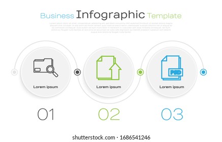 Set line Search concept with folder, Upload file document and PSD file document. Business infographic template. Vector