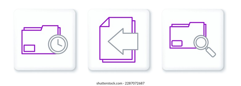 Establecer el concepto de búsqueda de línea con carpeta, reloj de documento e icono de flecha de página siguiente. Vector