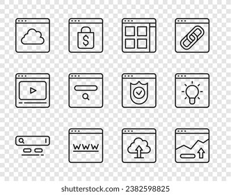 Set line Search engine, Financial growth increase, Browser files, window, Cloud technology data transfer, upload and  icon. Vector