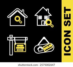 Set line Search house, Hanging sign with Sold, Open and  icon. Vector