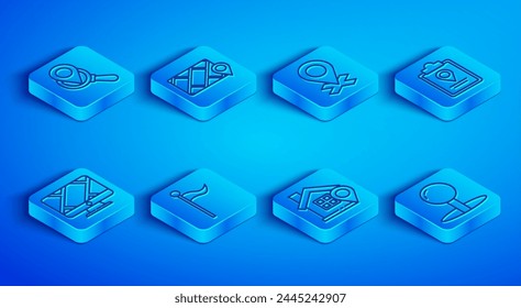 Set line Search location, City map navigation, Location, marker, with house, Folded, Monitor and Push pin icon. Vector