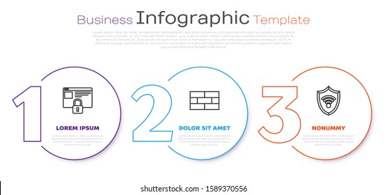 Set line Secure your site with HTTPS, SSL, Bricks  and Shield with WiFi wireless internet network. Business infographic template. Vector