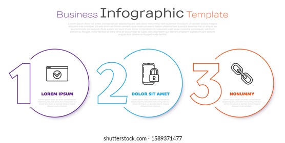 Set line Secure your site with HTTPS, SSL, Smartphone with closed padlock  and Chain link . Business infographic template. Vector