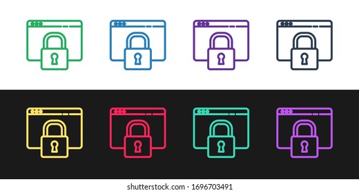 Set line Secure your site with HTTPS, SSL icon isolated on black and white background. Internet communication protocol. Vector Illustration