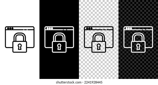 Fijar línea Protege tu sitio con HTTPS, icono SSL aislado en fondo blanco y negro. Protocolo de comunicación por Internet.  Ilustración vectorial
