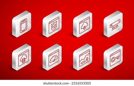 Fijar línea Protege tu sitio con HTTPS, SSL, Browser Shield, Cloud Download, Search Engine, Financial Growth Increment, Mobile Phone, Digital Speed meter e icono de transferencia de datos de tecnología. Vector