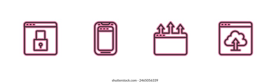 Asegure su sitio con HTTPS, SSL, la ventana del navegador, el teléfono móvil y el icono del Cargar de la nube. Vector