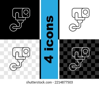 Set line Security camera icon isolated on black and white, transparent background.  Vector