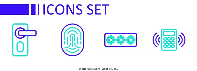 Panel de acceso del teclado de seguridad, protección de la Contraseña, huella digital e icono de cerradura de puerta. Vector
