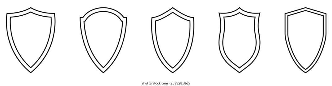 Set of line security shield icons. Black security shield