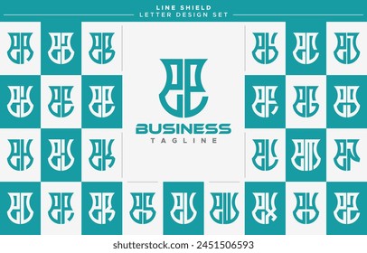 Set of line security shield lowercase letter E EE logo design