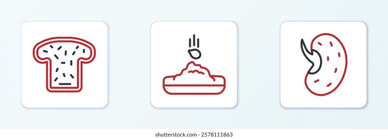 Set line Seed, Bread toast and  icon. Vector