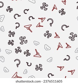 Set line Seeds of specific plant, Sickle, Cloudy weather and Shovel in ground on seamless pattern. Vector