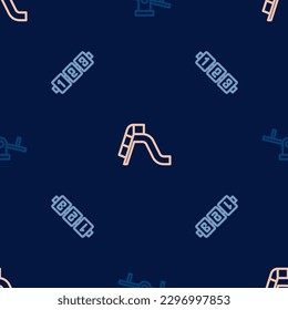 Set line Seesaw, Education logic game and Slide playground on seamless pattern. Vector