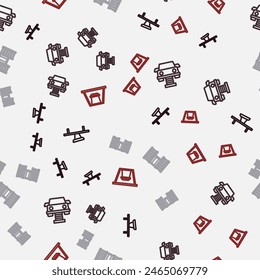 Set line Seesaw, Swing car, Swedish wall and for kids on seamless pattern. Vector