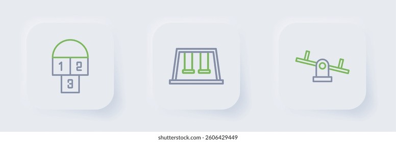Set line Seesaw, Swings for kids and Hopscotch icon. Vector