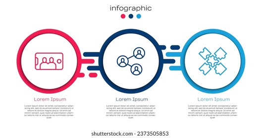 Set line Selfie on mobile, BFF or best friends forever and Puzzle pieces toy. Business infographic template. Vector