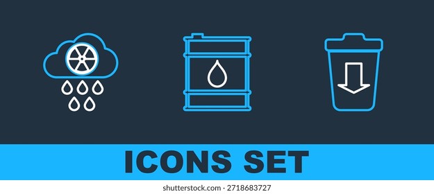 Enviar a la basura, la lluvia ácida y la nube radiactiva y el icono del barril de petróleo. Vector
