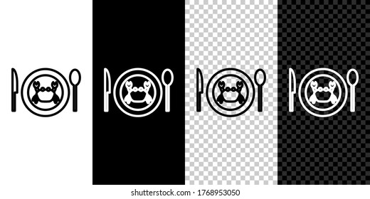 Set line Served crab on a plate icon isolated on black and white background. Vector.