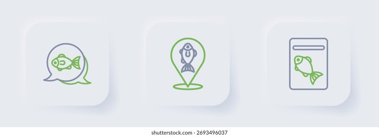 Pescado servido en el plato, la Locación de pesca y el icono de pescado. Vector