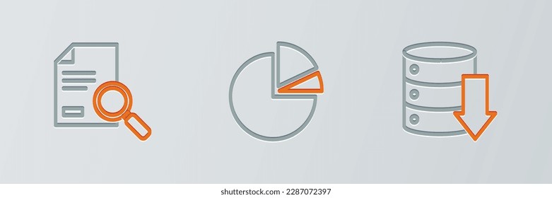 Set line Server, Data, Web Hosting, Document with search and Pie chart infographic icon. Vector