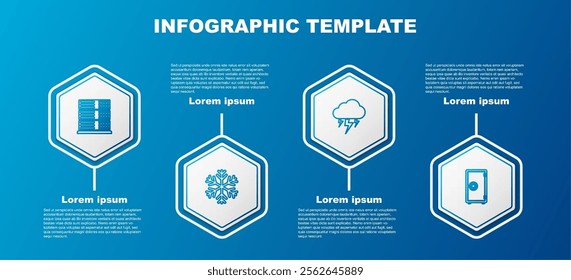 Set line Server, Data, Web Hosting, Snowflake, Storm and Safe. Business infographic template. Vector