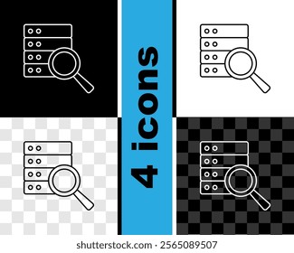 Set line Server, Data, Web Hosting icon isolated on black and white, transparent background.  Vector