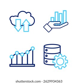 Set line Server and gear, Pie chart infographic,  and Cloud download upload icon. Vector