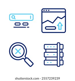 Set line Server, Magnifying glass and delete, Financial growth increase and Search engine icon. Vector