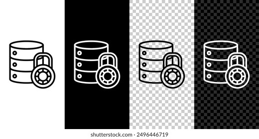 Establecer la línea de seguridad del servidor con el icono de candado cerrado aislado en fondo blanco y negro. Seguridad, seguridad, concepto de protección.  Ilustración vectorial