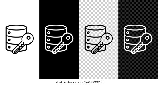 Set line Server security with key icon isolated on black and white background. Security, safety, protection concept. Vector Illustration