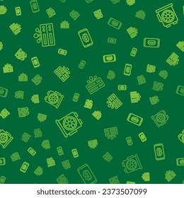 Set line Server, Video graphic card and Mining bitcoin from mobile on seamless pattern. Vector