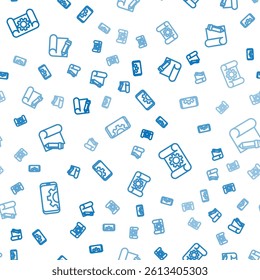 Set line Setting on smartphone, Graphing paper and gear and pencil on seamless pattern. Vector
