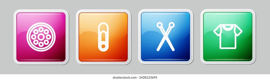 Set line Sewing button, Safety pin, Knitting needles and T-shirt. Colorful square button. Vector