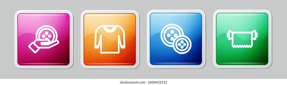 Set line Sewing button, Sweater,  and Textile fabric roll. Colorful square button. Vector