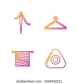 Set line Sewing chalk, Knitting, Needle for sewing with thread and Hanger wardrobe. Gradient color icons. Vector