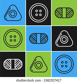 Set line Sewing chalk, Sewing thread on spool and Sewing button for clothes icon. Vector