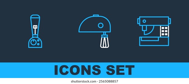 Set line Sewing machine, Blender and Electric mixer icon. Vector