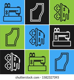 Set line Sewing machine, Electric iron and Sewing Pattern icon. Vector
