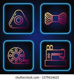 Set line Sewing machine, Tape measure, Sewing chalk and Sewing thread on spool. Gradient color icons. Vector