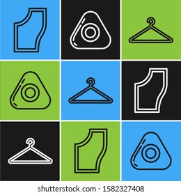 Set line Sewing Pattern, Hanger wardrobe and Sewing chalk icon. Vector