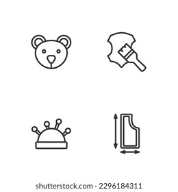 Set line Sewing pattern, Needle bed and needles, Teddy bear plush toy and Leather icon. Vector