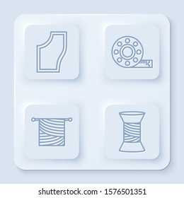 Set line Sewing Pattern, Tape measure, Knitting and Sewing thread on spool. White square button. Vector