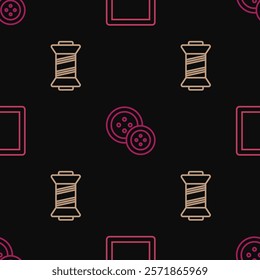 Set line Sewing Pattern, thread and button on seamless pattern. Vector