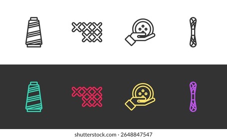 Set line Sewing thread, Adjustable embroidery hoop, button and Yarn on black and white. Vector