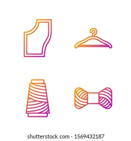 Set line Sewing thread on spool, Sewing thread on spool, Sewing Pattern and Hanger wardrobe. Gradient color icons. Vector