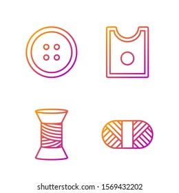 Set line Sewing thread on spool, Sewing thread on spool, Sewing button for clothes and Sewing Pattern. Gradient color icons. Vector