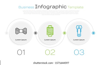 Set line Sewing thread on spool, Sewing thread on spool and Zipper. Business infographic template. Vector