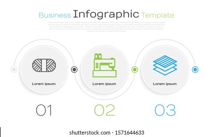 Set line Sewing thread on spool, Sewing machine and Textile fabric roll. Business infographic template. Vector